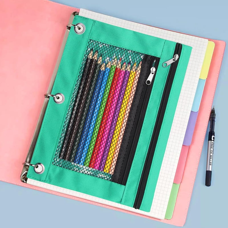 Cinvo Pencil Pouch for 3 Ring Binders Zippered Pencil Case Canvas Pencil Bag with 2 Compartments (Set of 2, Pastel Green) - Image 5